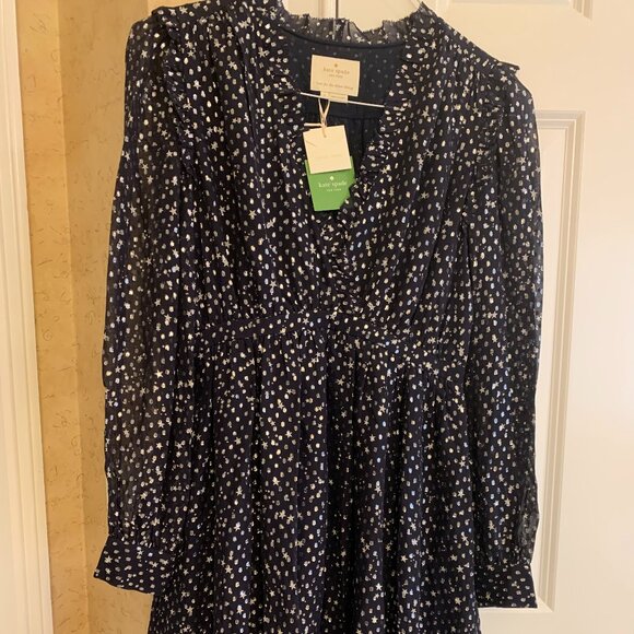 NWT KATE SPADE Night Sky Lurex Dot Mini Dress Size 2 - Picture 2 of 6